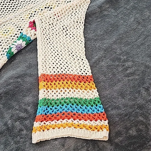 NWOT Boho crochet bell sleeve Granny squares open front sweater. Oversized S - Picture 7 of 10